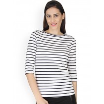 Yepme White Striped Tshirt